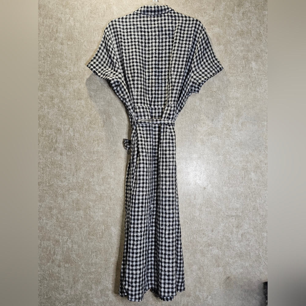 Quince European Linen Gingham Khaki & Black Midi Dress - Picture 7 of 9